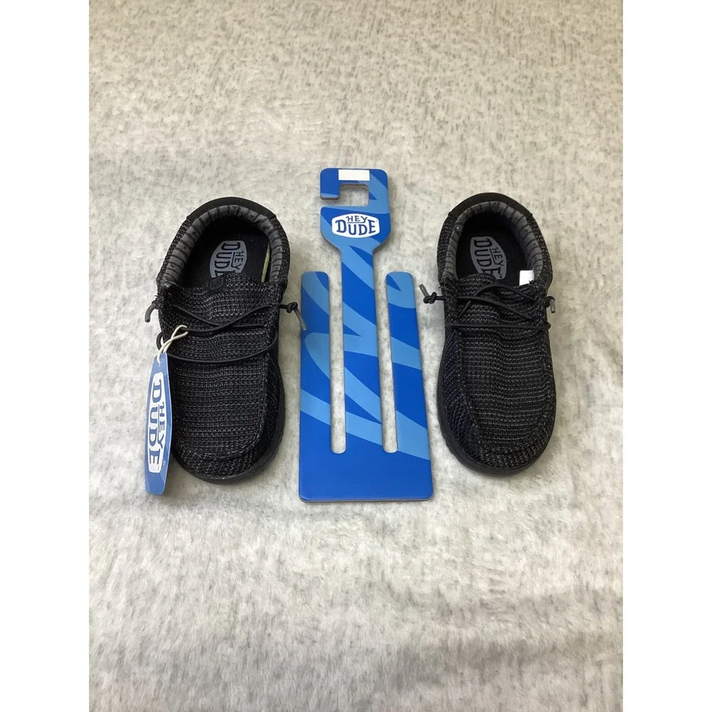 Hey Dude Wally Y Stretch Sox Kids Shoes Black Slip On Loafers C13 42072-060 NEW